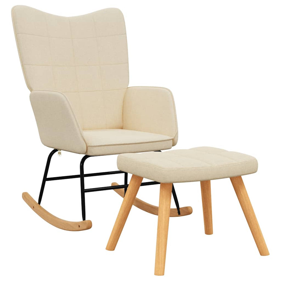 Rocking Chair with a Stool Cream Fabric