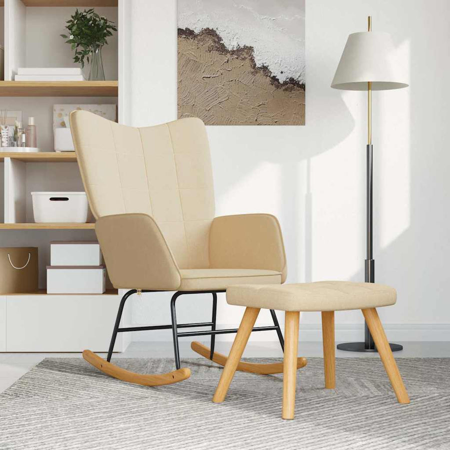 Rocking Chair with a Stool Cream Fabric