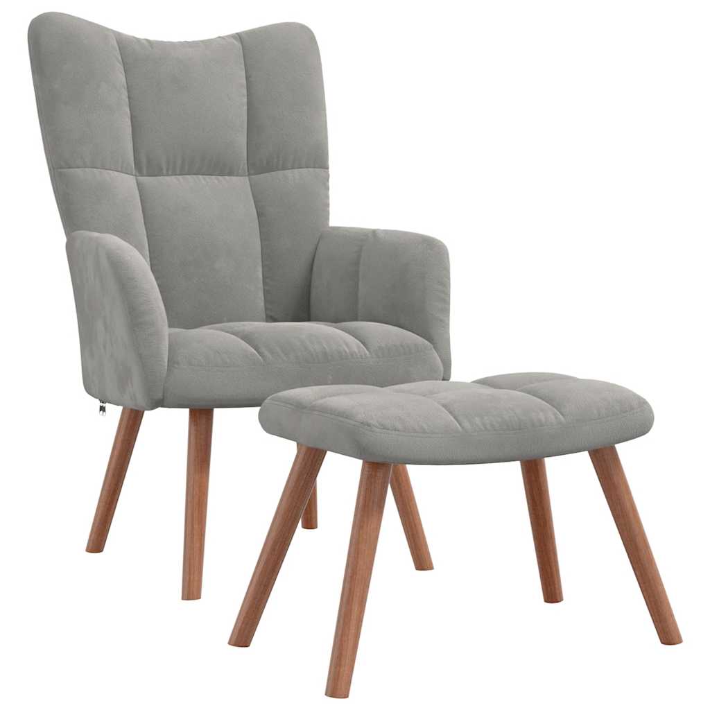 Relaxing Chair with a Stool Light Grey Velvet