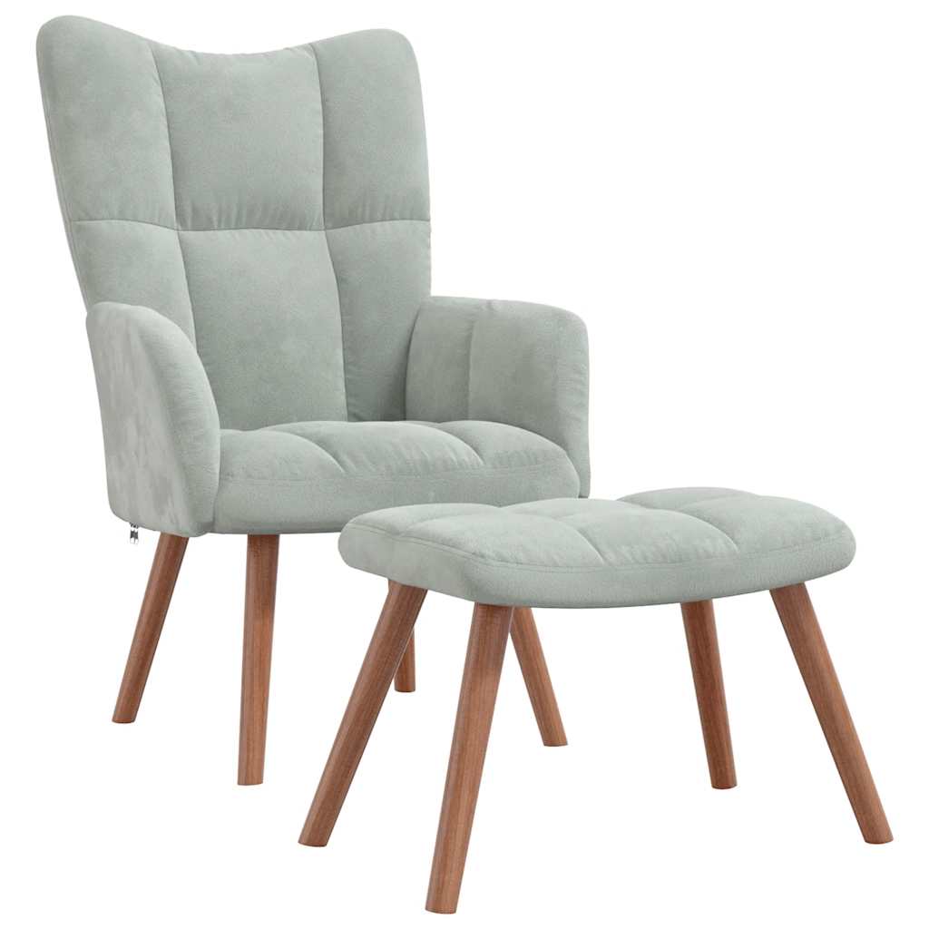 Relaxing Chair with a Stool Light Grey Velvet
