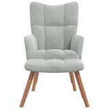 Relaxing Chair with a Stool Light Grey Velvet - Side View