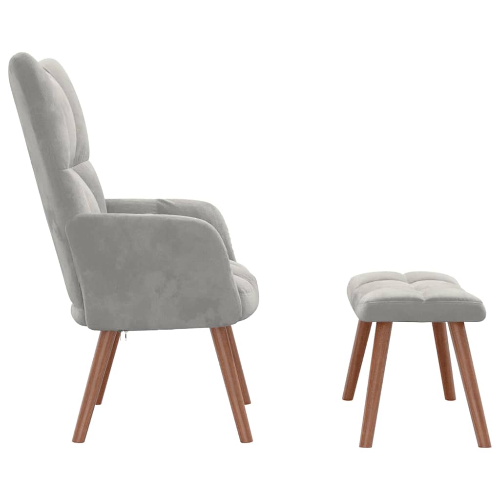Relaxing Chair with a Stool Light Grey Velvet