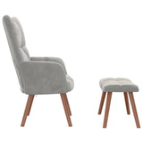 Relaxing Chair with a Stool Light Grey Velvet