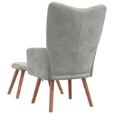 Relaxing Chair with a Stool Light Grey Velvet
