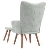 Relaxing Chair with a Stool Light Grey Velvet - 45-Degree Angle