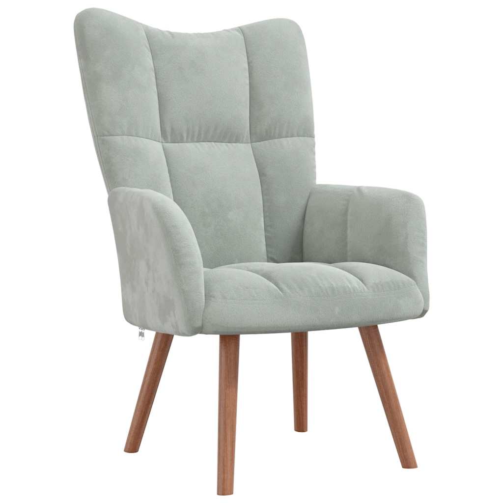 Relaxing Chair with a Stool Light Grey Velvet