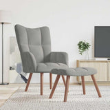Relaxing Chair with a Stool Light Grey Velvet