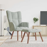 Relaxing Chair with a Stool Light Grey Velvet