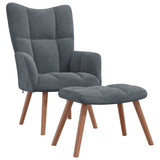 Relaxing Chair with a Stool Dark Grey Velvet - Front View