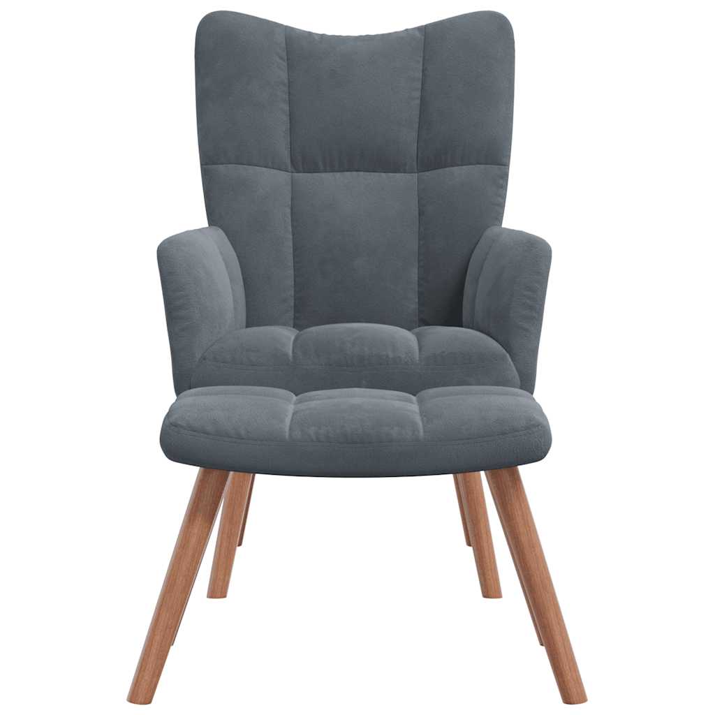 Relaxing Chair with a Stool Dark Grey Velvet