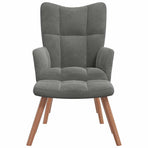 Relaxing Chair with a Stool Dark Grey Velvet