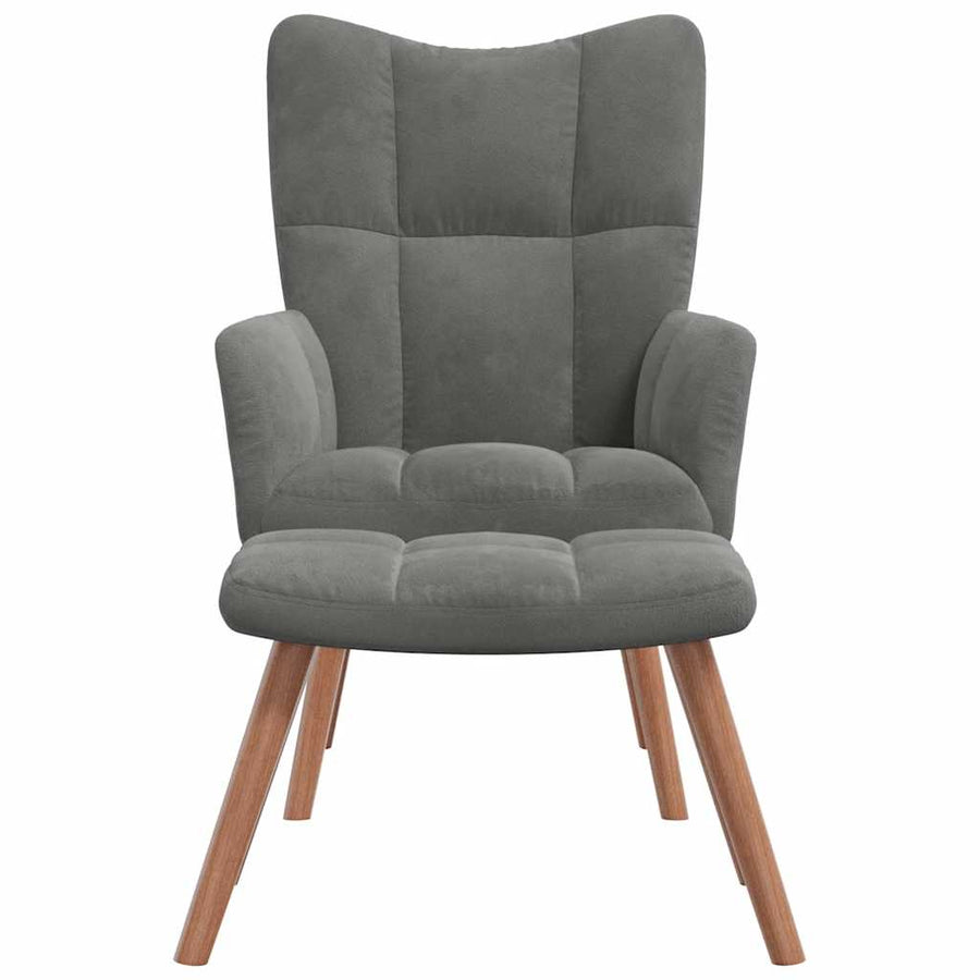 Relaxing Chair with a Stool Dark Grey Velvet