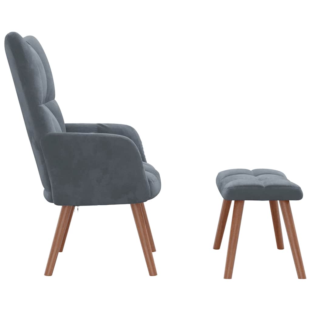 Relaxing Chair with a Stool Dark Grey Velvet