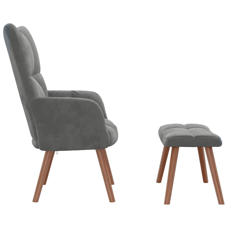 Relaxing Chair with a Stool Dark Grey Velvet