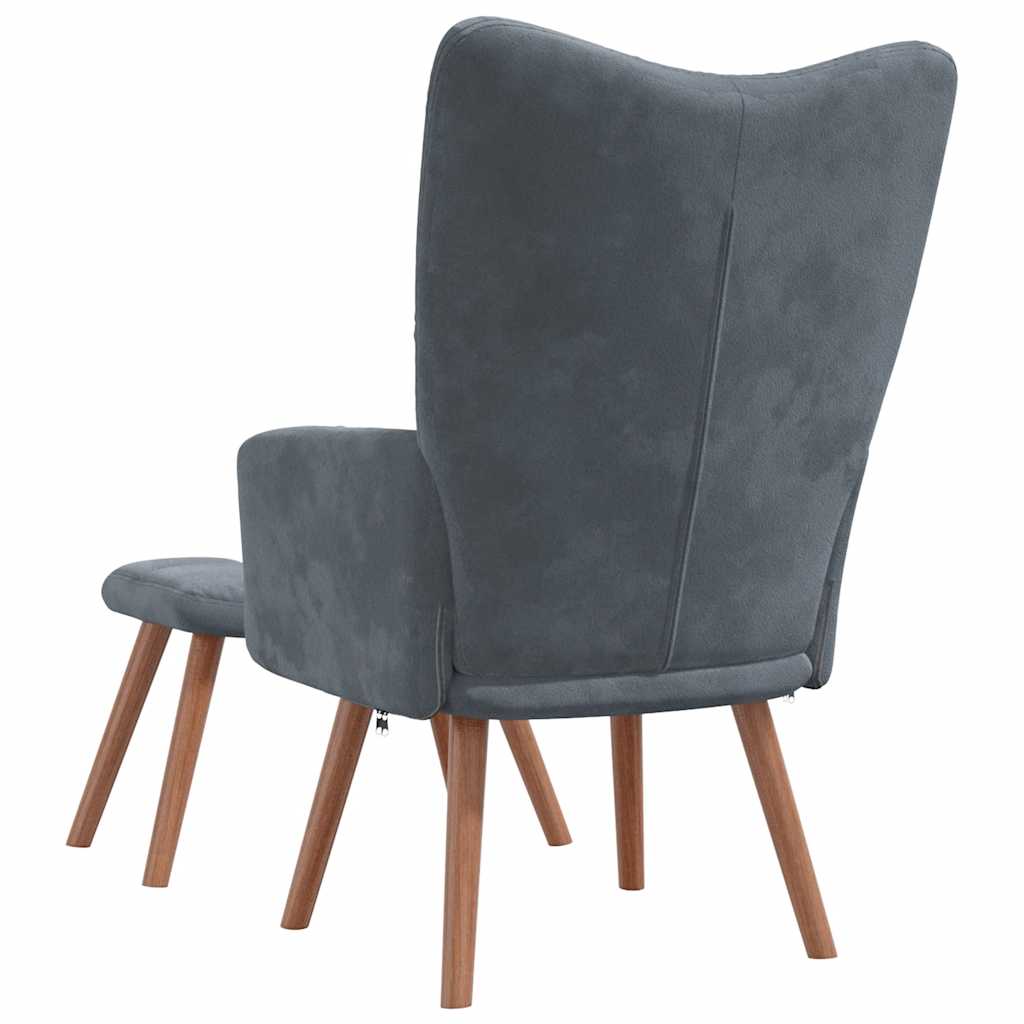 Relaxing Chair with a Stool Dark Grey Velvet