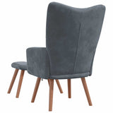 Relaxing Chair with a Stool Dark Grey Velvet - 45-Degree Angle