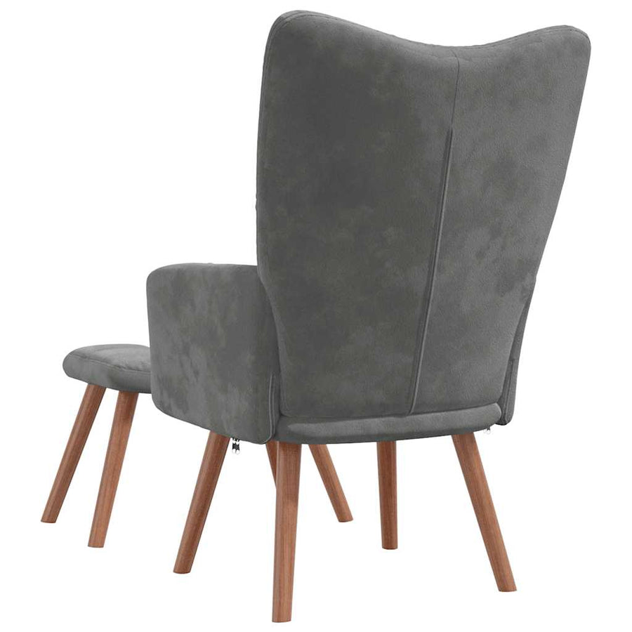 Relaxing Chair with a Stool Dark Grey Velvet