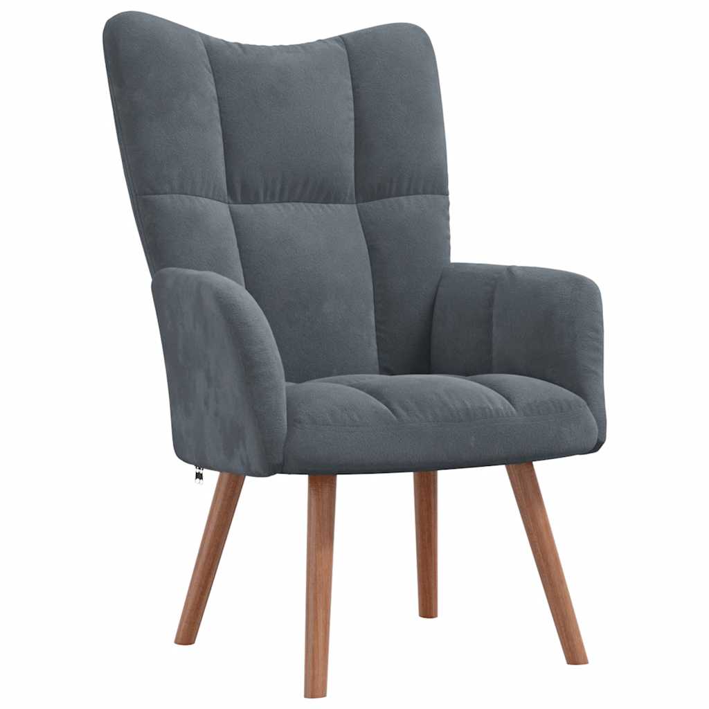 Relaxing Chair with a Stool Dark Grey Velvet