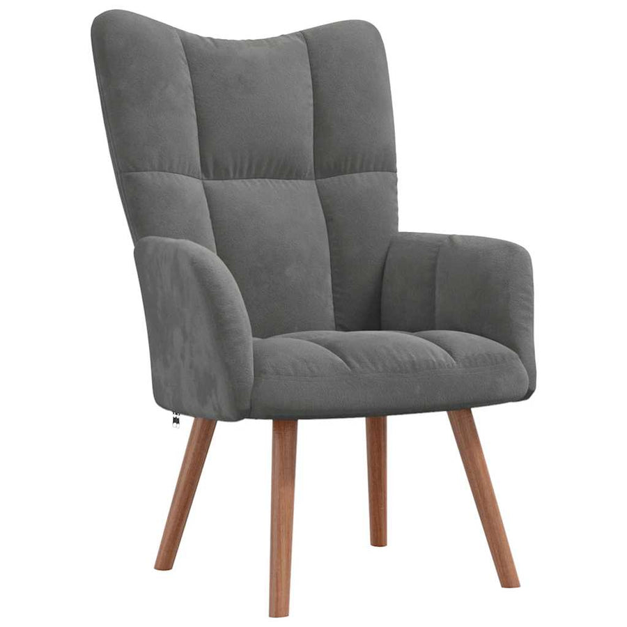 Relaxing Chair with a Stool Dark Grey Velvet