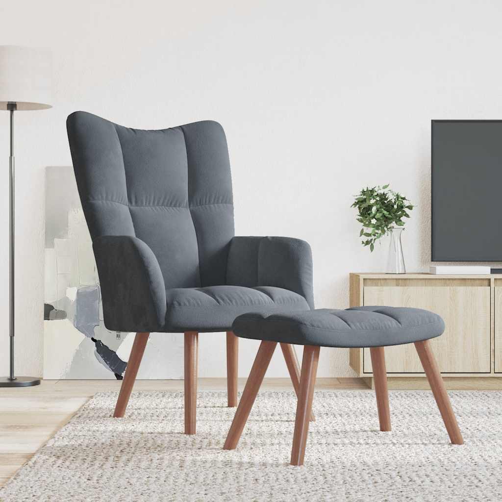 Relaxing Chair with a Stool Dark Grey Velvet
