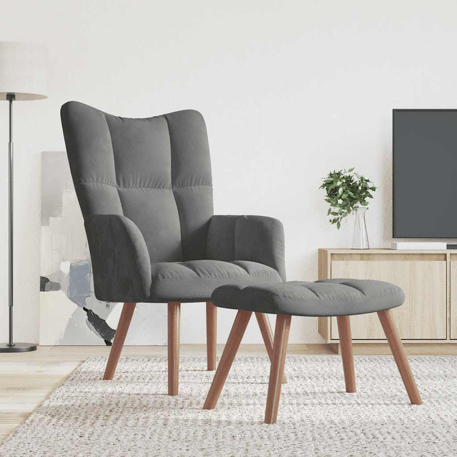 Relaxing Chair with a Stool Dark Grey Velvet