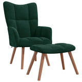 Relaxing Chair with a Stool Dark Green Velvet - Front View