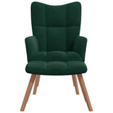 Relaxing Chair with a Stool Dark Green Velvet