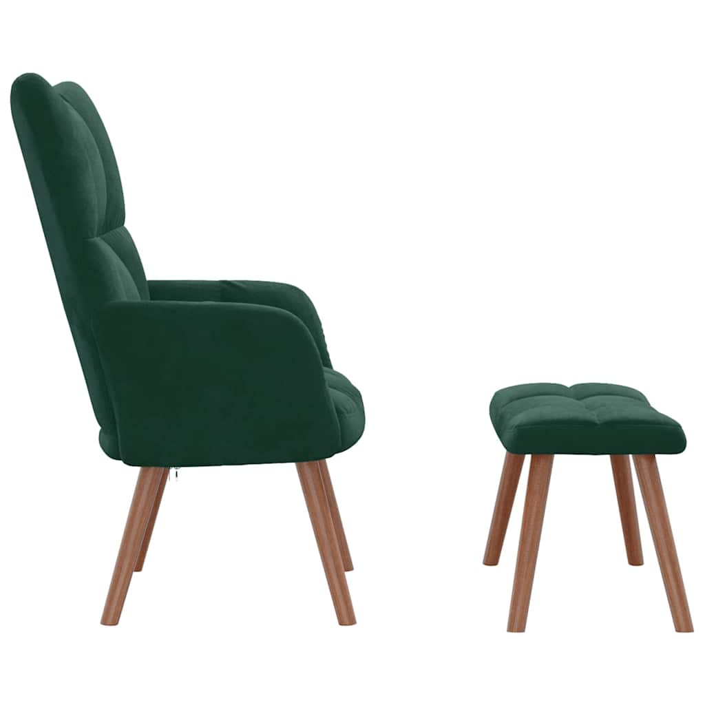 Relaxing Chair with a Stool Dark Green Velvet