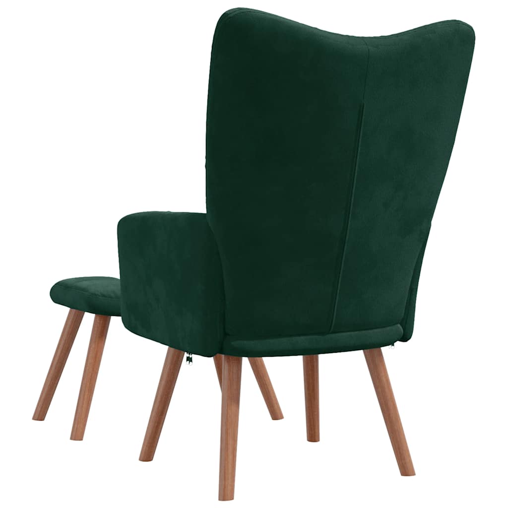 Relaxing Chair with a Stool Dark Green Velvet