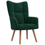 Relaxing Chair with a Stool Dark Green Velvet