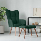 Relaxing Chair with a Stool Dark Green Velvet