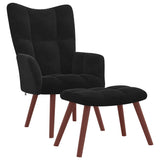 Relaxing Chair with a Stool Black Velvet - Front View