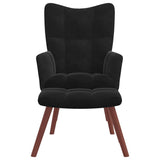 Relaxing Chair with a Stool Black Velvet - Side View