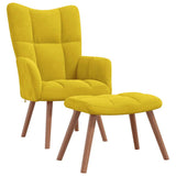 Relaxing Chair with a Stool Mustard Yellow Velvet - Front View