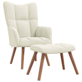 Relaxing Chair with a Stool Cream White Velvet