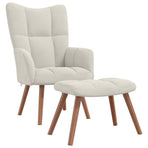 Relaxing Chair with a Stool Cream White Velvet