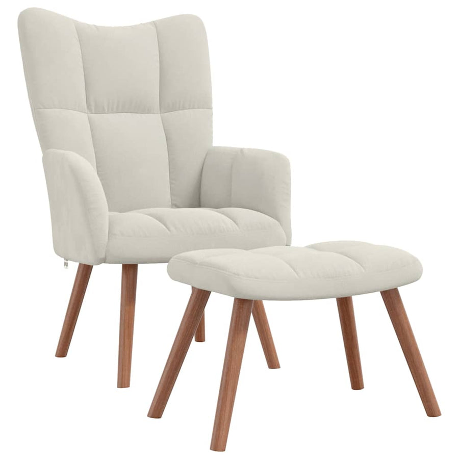 Relaxing Chair with a Stool Cream White Velvet