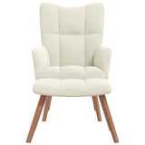 Relaxing Chair with a Stool Cream White Velvet - Side View