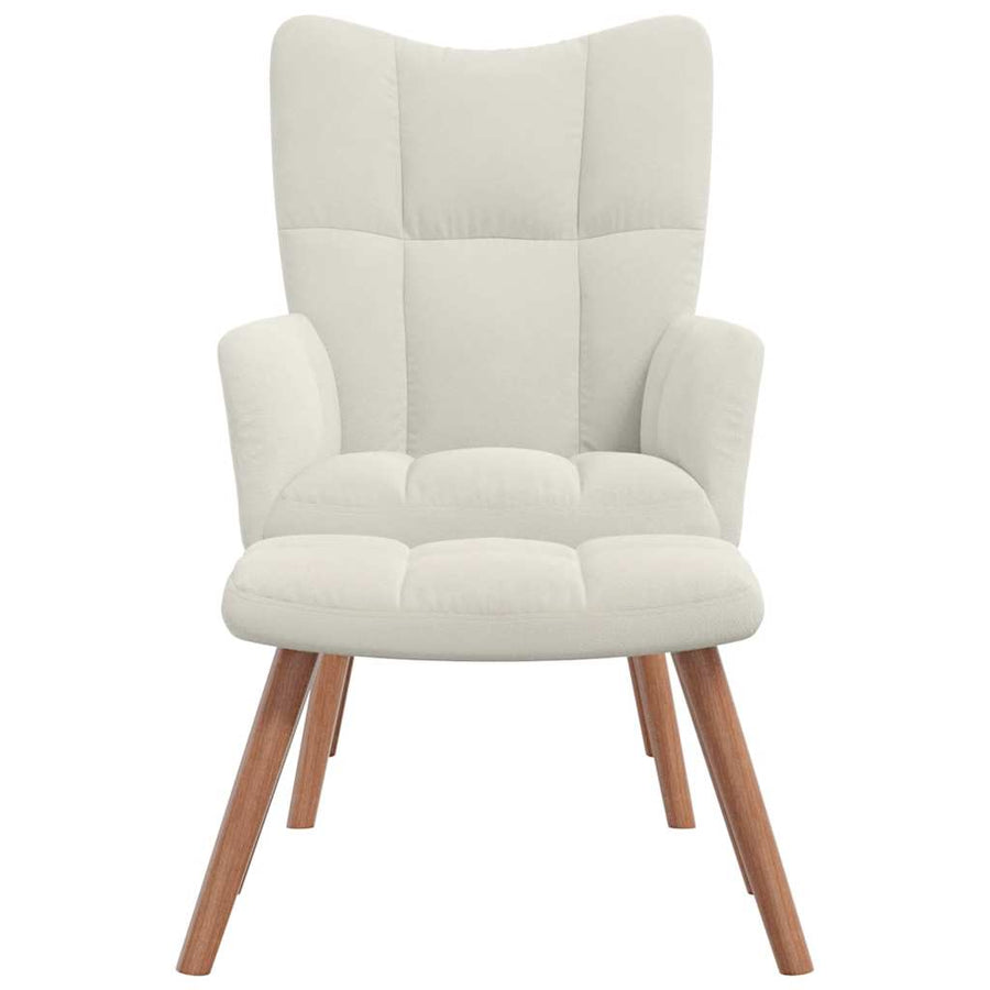 Relaxing Chair with a Stool Cream White Velvet