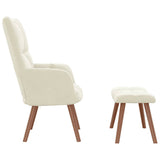 Relaxing Chair with a Stool Cream White Velvet