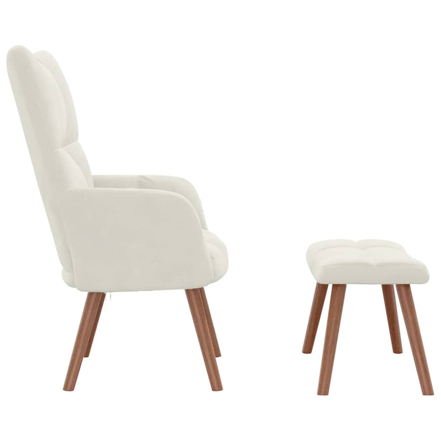 Relaxing Chair with a Stool Cream White Velvet