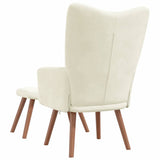 Relaxing Chair with a Stool Cream White Velvet