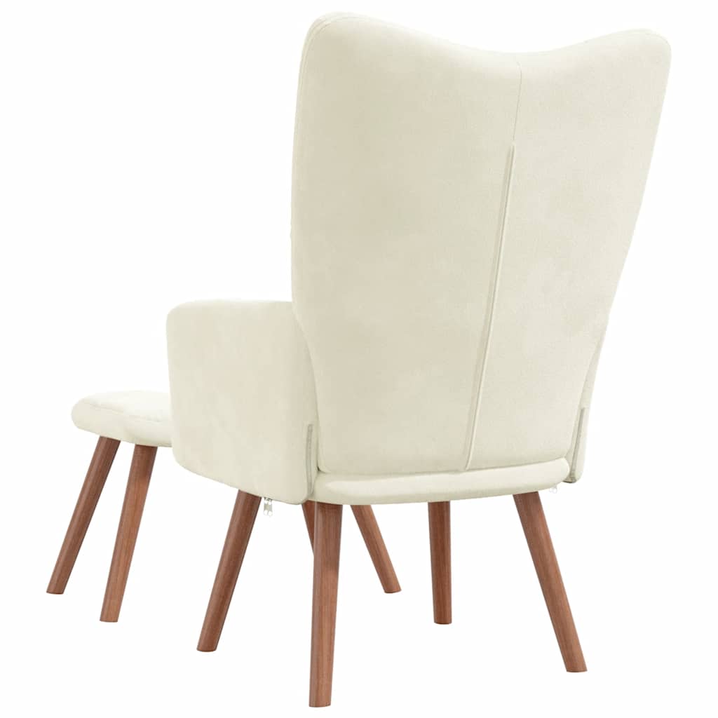 Relaxing Chair with a Stool Cream White Velvet