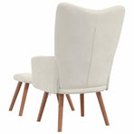 Relaxing Chair with a Stool Cream White Velvet