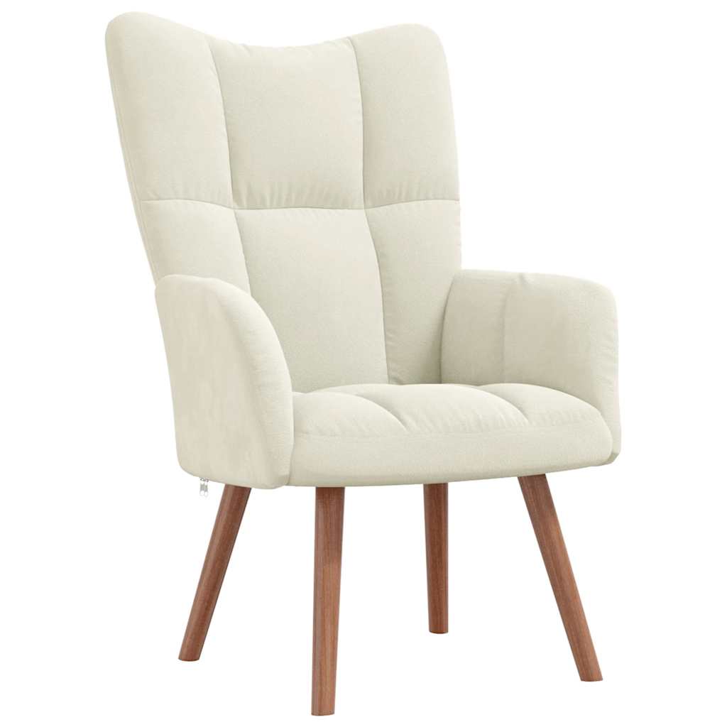 Relaxing Chair with a Stool Cream White Velvet