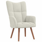 Relaxing Chair with a Stool Cream White Velvet