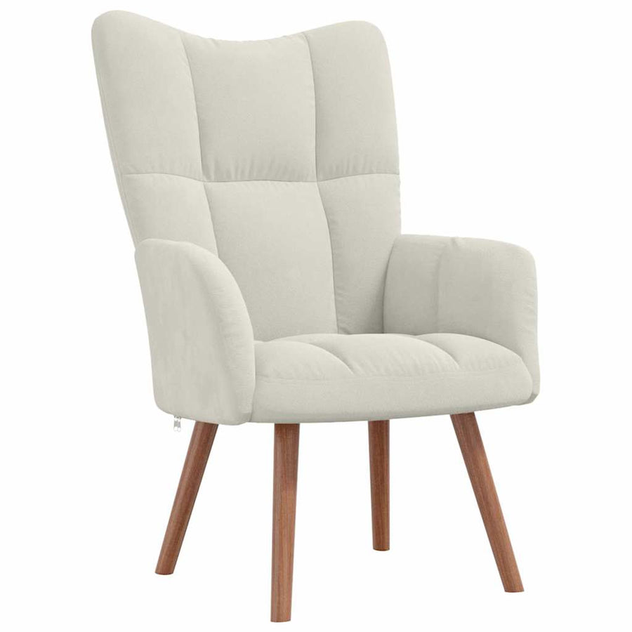 Relaxing Chair with a Stool Cream White Velvet