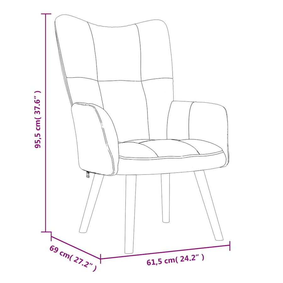 Relaxing Chair with a Stool Cream White Velvet