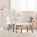 Relaxing Chair with a Stool Cream White Velvet