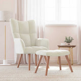 Relaxing Chair with a Stool Cream White Velvet
